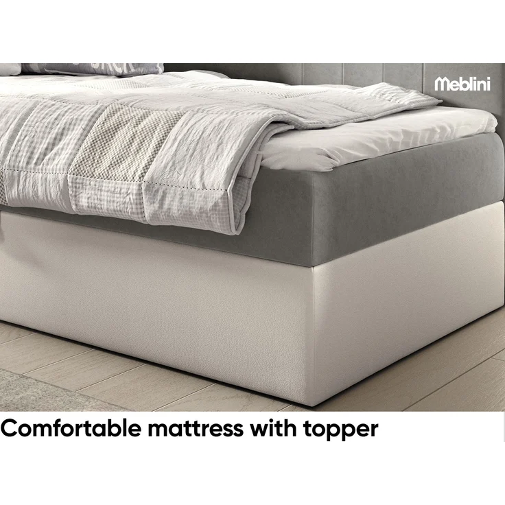 MEBLINI Kinderbett mit Bettkasten GARETH 2 100x200 – H3/Grau Samt Gepolstert Einzelbett mit Matratze - Polsterbett mit Stauraum - Bett mit Kopfteil – Stauraumbett – Bild 2