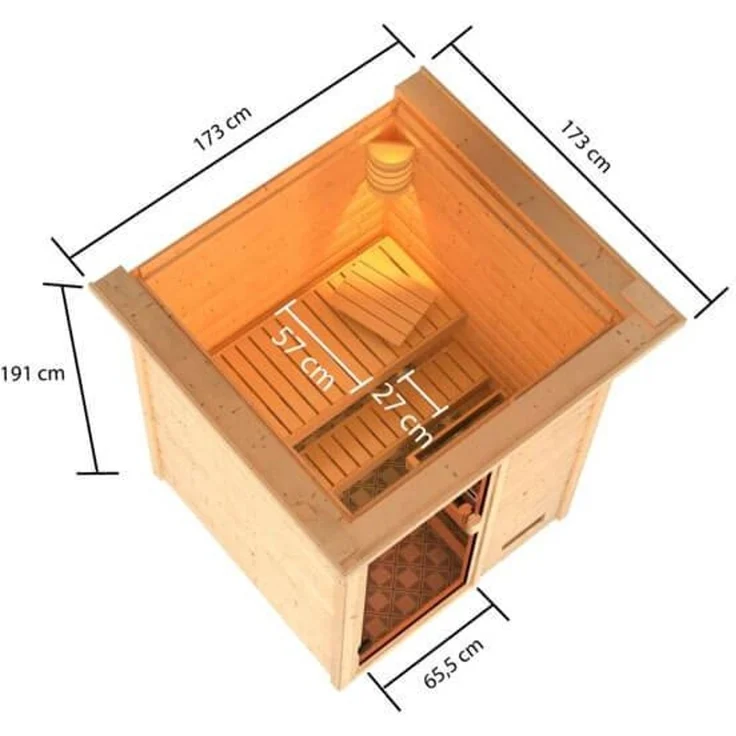 Karibu Sauna Sandra mit Dachkranz + 9kW Saunaofen mit integrierter Steuerung – Bild 4