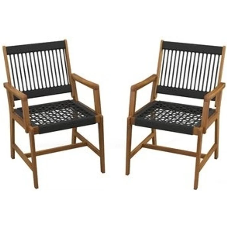 COSTWAY Gartenstuhl, 2er Set,Akazienholz,mit Rückenlehne & Armlehne,160kg – Bild 6