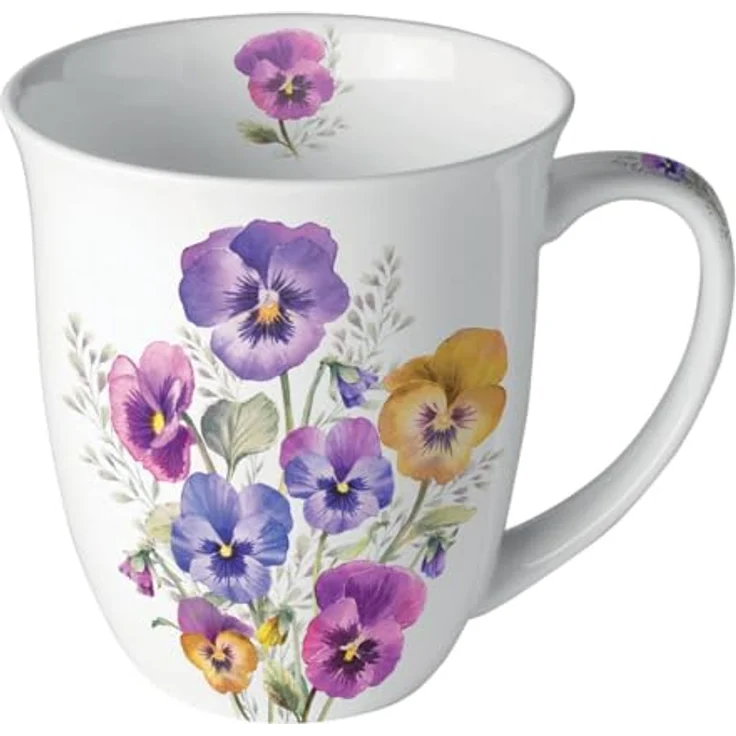 Ambiente Luxury Paper Products Tasse, Keramik, Tasse 10cm Porzellan mit Stiefmütterchen Motiv Violett / Weiß – Bild 2