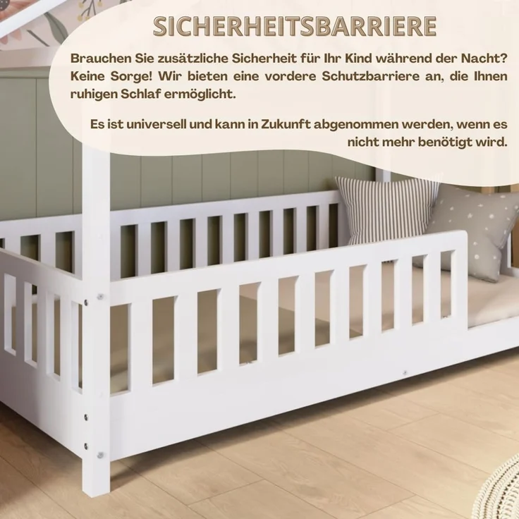 Crazy Pine 'Crazy House' Hausbett mit abnehmbaren Rausfallschutz, Naturholz, Weiß, 120x200 cm, mit Schubladen – Bild 5