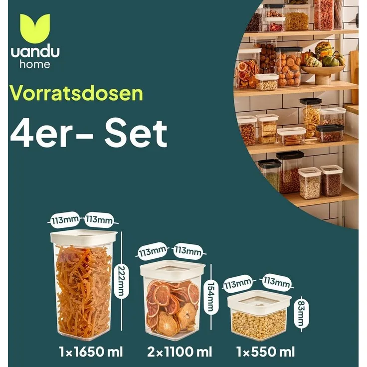 uandu home Vorratsdose Vorratsdosen mit Deckel Luftdicht, Vorratsbehälter Set, (Aufbewahrungsbox Küche Aufbewahrung & Organisation, BPA Frei, Küchen Organizer, Vorratsdosen für alle trockenen Lebensmittel)