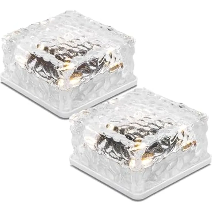 esotec LED Solarleuchte 2x Echtglas Leuchtsteine je 10x10x5cm 8-LEDs 3000K 6500K außen 102560, Dauerlicht, LED fest integriert, 3000K warmweiß, 6500K kaltweiß, Echtglas, 8 LEDs, Leuchtzeit bis 40Std, Akku wechselbar, SOLAR