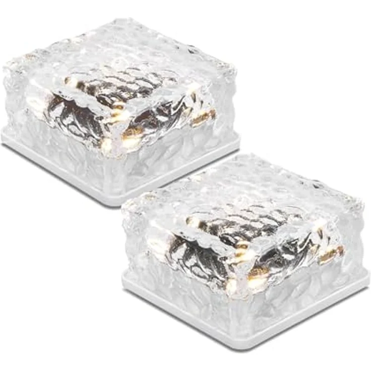 esotec LED Solarleuchte 2x Echtglas Leuchtsteine je 10x10x5cm 8-LEDs 3000K 6500K außen 102560, Dauerlicht, LED fest integriert, 3000K warmweiß, 6500K kaltweiß, Echtglas, 8 LEDs, Leuchtzeit bis 40Std, Akku wechselbar, SOLAR – Bild 1
