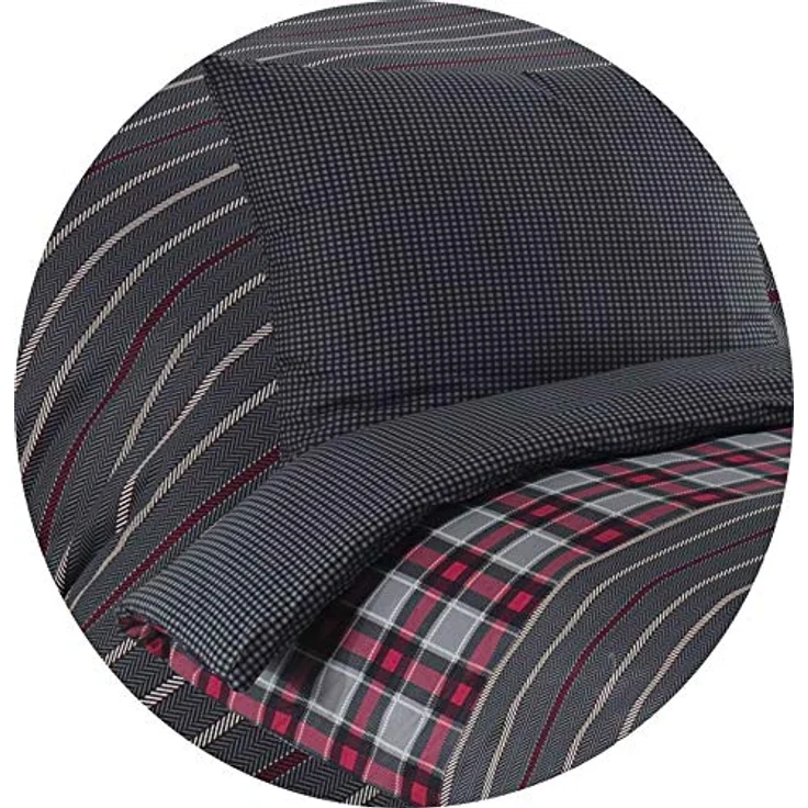 Buymax Bettwäsche Bettbezug Set, Renforcé, 2 teilig, 135x200 cm 100% Baumwolle Reißverschluss gestreift Antrazit Grau Rot – Bild 3