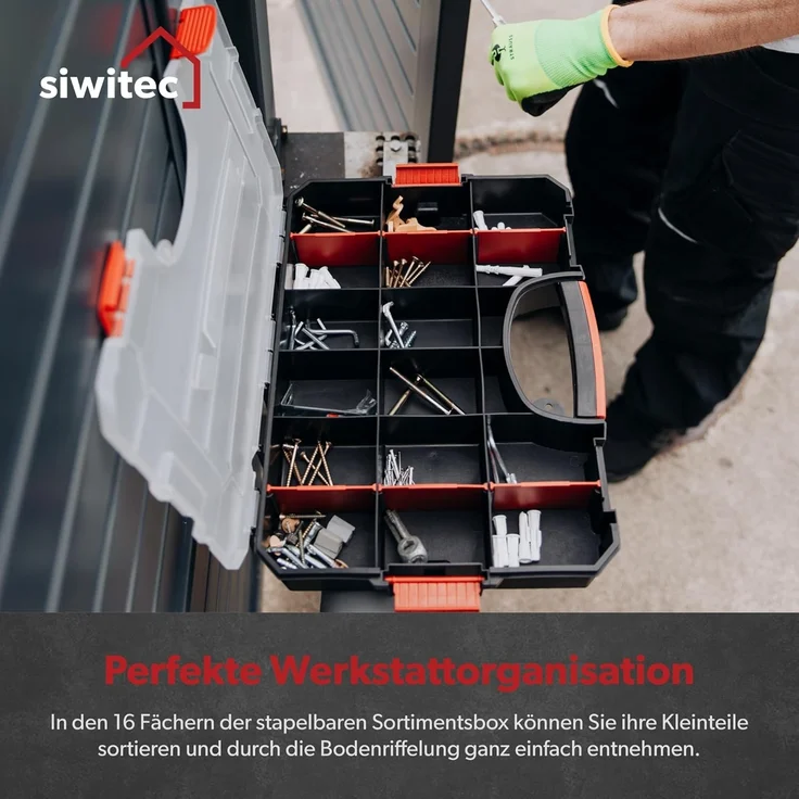 siwitec Sortimentskasten 3 x Sortimentskasten, 16 Fächer, 6 anpassbaren Trennstege, Sortierbox, (3 St), Anpassbar, Verschließbar, Stapelbar – Bild 6