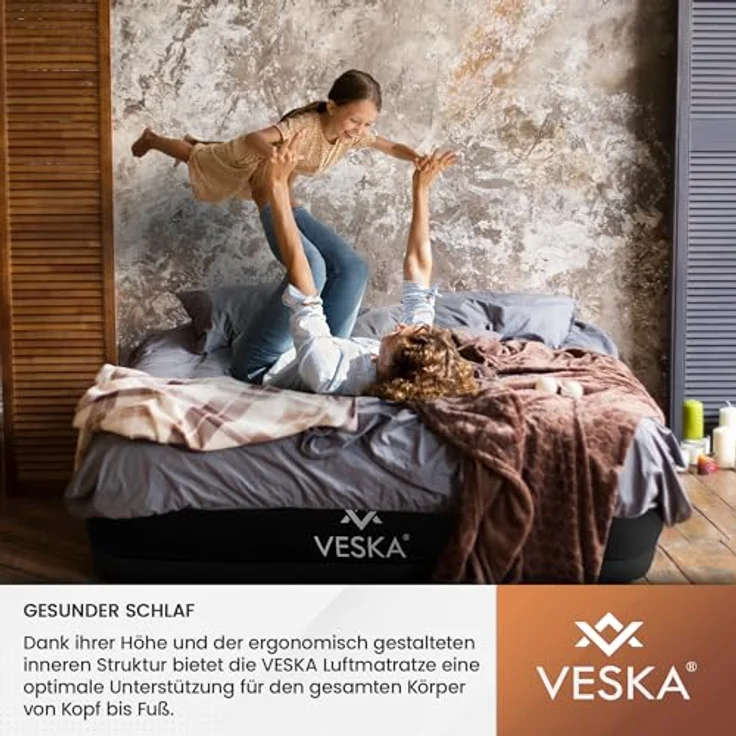 VESKA Luftbett Aufblasbare Matratze Selbstaufblasend Gästebett (mit eingebauter elektrischer Pumpe), für Camping und Heimgebrauch mit Tasche – Bild 4