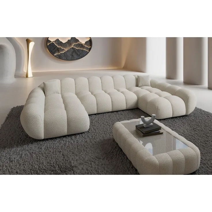 Sofa Dreams Loungesofa Maleron U Form Studio Design Couch, Sofa Wohnlandschaft, 6-Sitzer, Boucléstoff Bezug in Weiß
