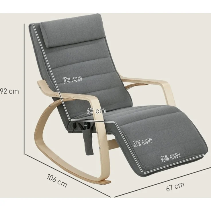 DESVIAE Sessel mit Vibrationsmassage und Fußstütze 67x92x106 cm Polyester Grau – Bild 5