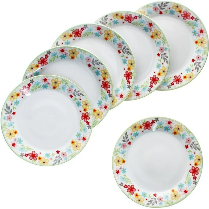 MamboCat Frühstücksteller 6er Set Variant Blümchen Kuchenteller bunte Frühstücks-Teller – Bild 1
