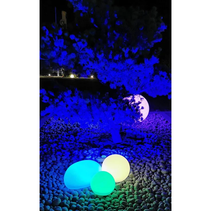 TRANGO LED Solarleuchte, SO-00134 3er Set LED Solar-Leuchtkugel IP44 Solar Leuchtstein in 20/30/40cm Durchmesser Weiß matt mit 3000K warmweiß LED & RGB Farbwechsel LED *SNOWY* Solarkugel Kugelleuchte, Außenleuchte, Kugellampe, Gartenleuchte – Bild 5