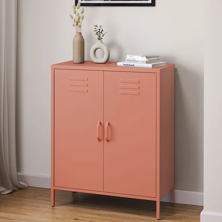 skølm 'Atria' Metallkommode, terrakotta, 100x38x80 cm, Metallschrank mit 3 Fächern – Bild 1