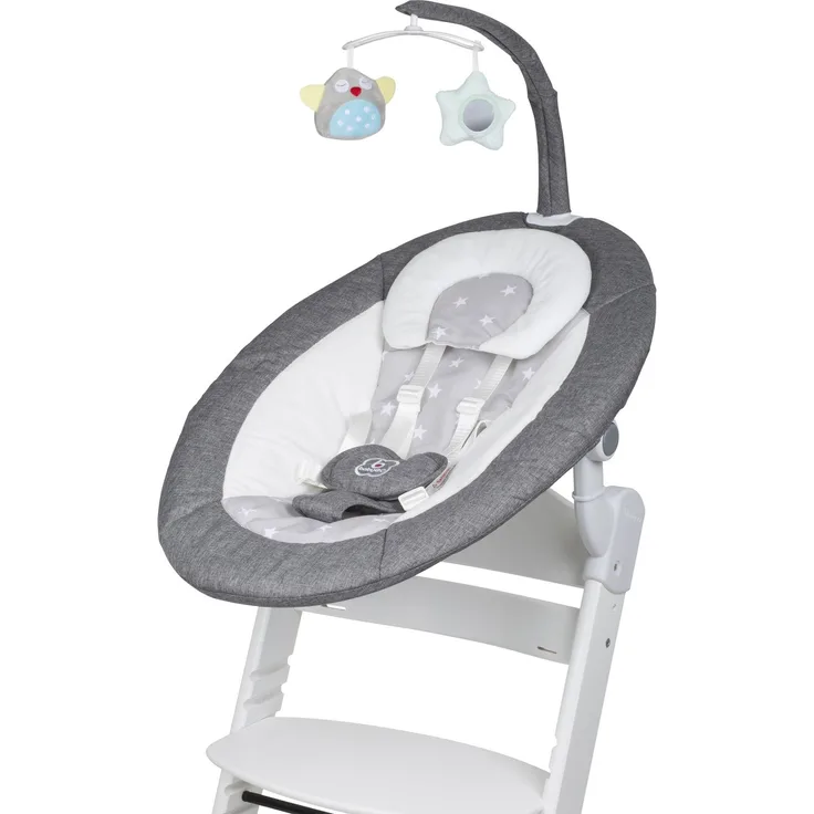 BabyGO 'Homey' Babywippe und Hochstuhl Family Set grey/white inkl. Adapter