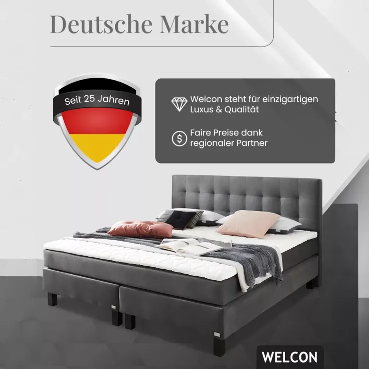 Boxspringbett Rockstar® Limited Edition II Samt 180x200 cm Dunkelgrau und Härtegrad H2