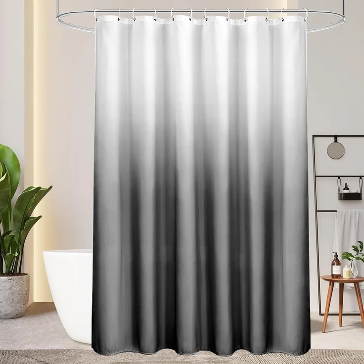 Duschvorhang 220x200cm Textil Grau Wasserdicht Waschbar mit 14 Ringen – Bild 1