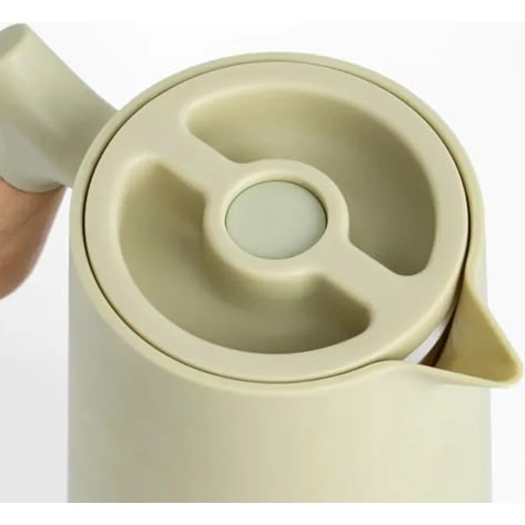 KVOTA Isolierkanne 1L Thermoskanne Glaskolbe Olive Holzgriff 1-Click Öffnung, 1 l – Bild 4