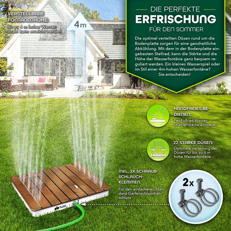 tillvex® Gartendusche eckig outdoor bis 4 m Fontänenhöhe | Bodendusche mit Fußrad | Außendusche rutschfest | Saunadusche wetterfest | Campingdusche aus Aluminium/WPC/Holzoptik – Bild 3