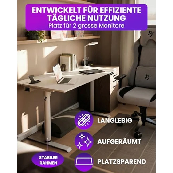 Arozzi Arena Nordico, Elektrisch Höhenverstellbarer Gaming Tisch 140x70 cm mit Kabelmanagement, Monitorarm-Kompatibilität - Weiß – Bild 3