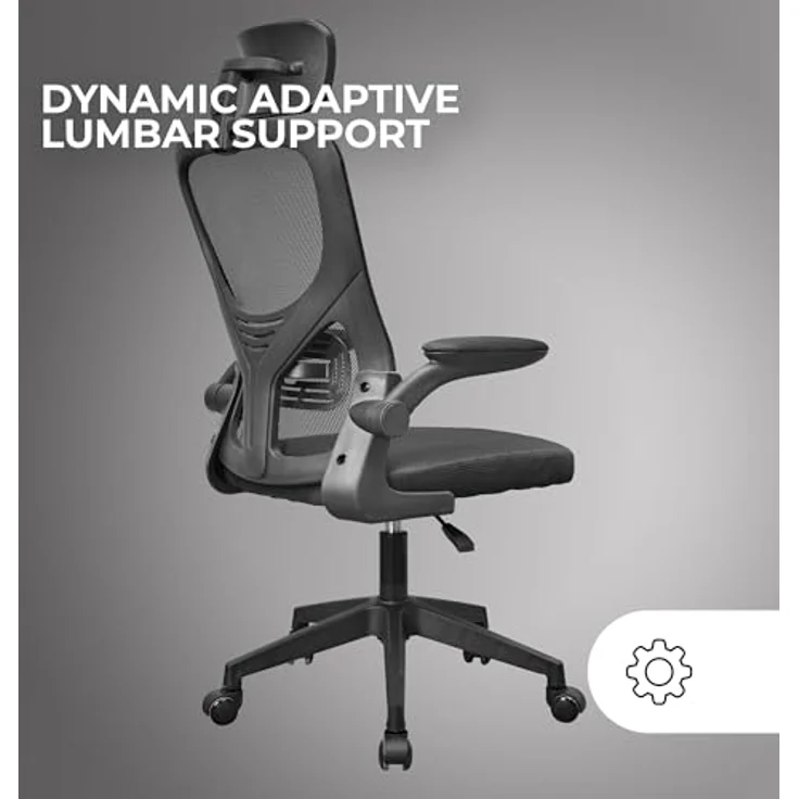 MARSGAMING MGC-ERGOPLUS, Professioneller Ergonomischer Stuhl, Dynamische Lendenwirbelstütze, Atmungsaktives Netz, Höhenverstellbar 115 und 125cm, Klappbare Armlehnen, Verstellbare Kopfstütze, Schwarz – Bild 6