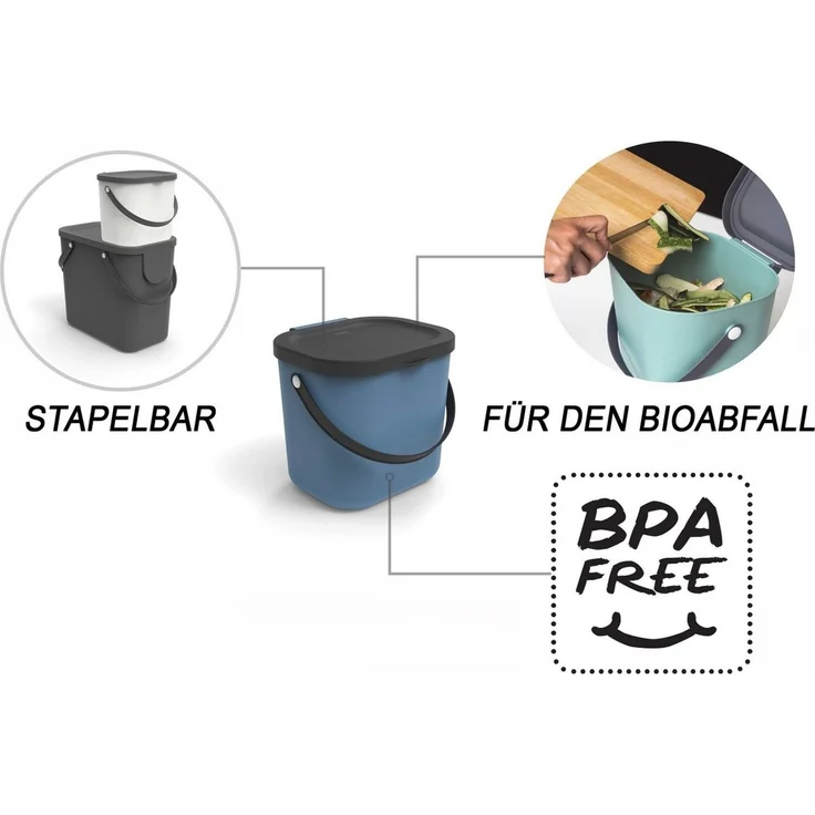 ROTHO Biomülleimer Albula 2er-Set Komposteimer 6l – kompakte Müllbehälter ideal für Küche, Stapelbar, mit Griff & Deckel – 6 l Recycling-Set für jeden Raum – Bild 2