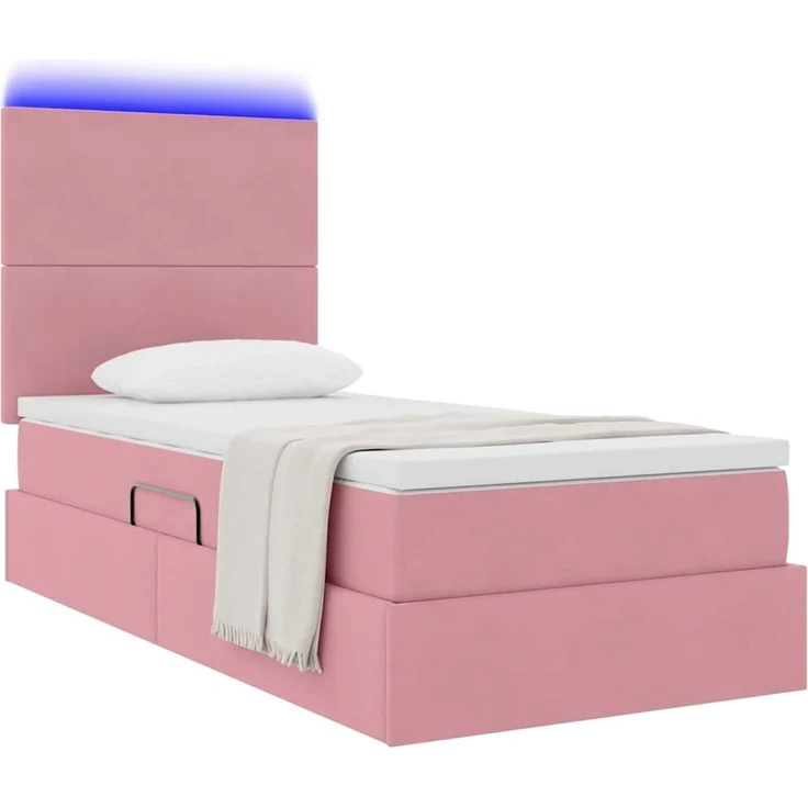 vidaXL LED-Speicherbett mit Matratze Rosa 100 x 200 cm Samt 3372590 – Bild 3