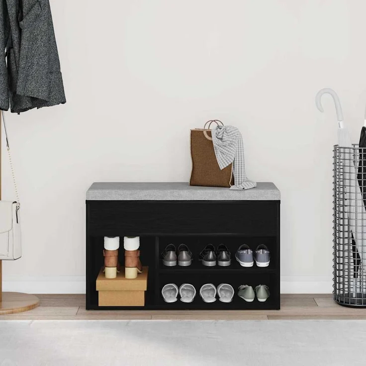 vidaXL Schuhbank Schwarz Eichen-Optik 80 x 30 x 45 cm Holzwerkstoff 862703 – Bild 3