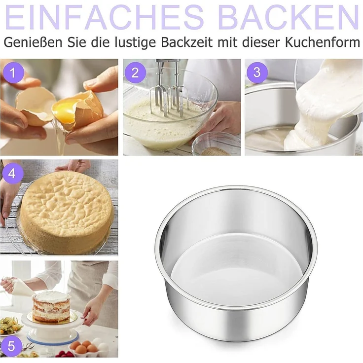 Homikit 3-Stück Runde 16cm Kuchenformen Backformen Set Edelstahl Auslaufsicher – Bild 5