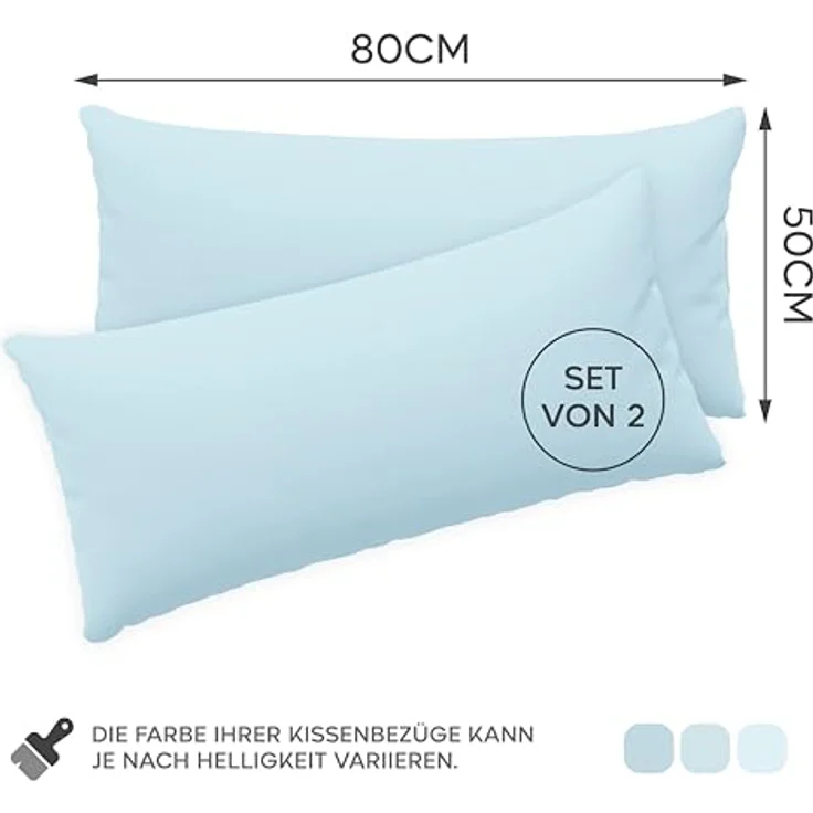Twinzen® Kissenbezug 50x80 (2er-Set) - 100% Jersey Baumwolle 150 GSM Kissenbezüge - Blau - Für Kissenbezüge 50x80 cm - Kissenhülle - Kissenbezug mit Reißverschluss - Oeko-Tex Zertifiziert – Bild 3