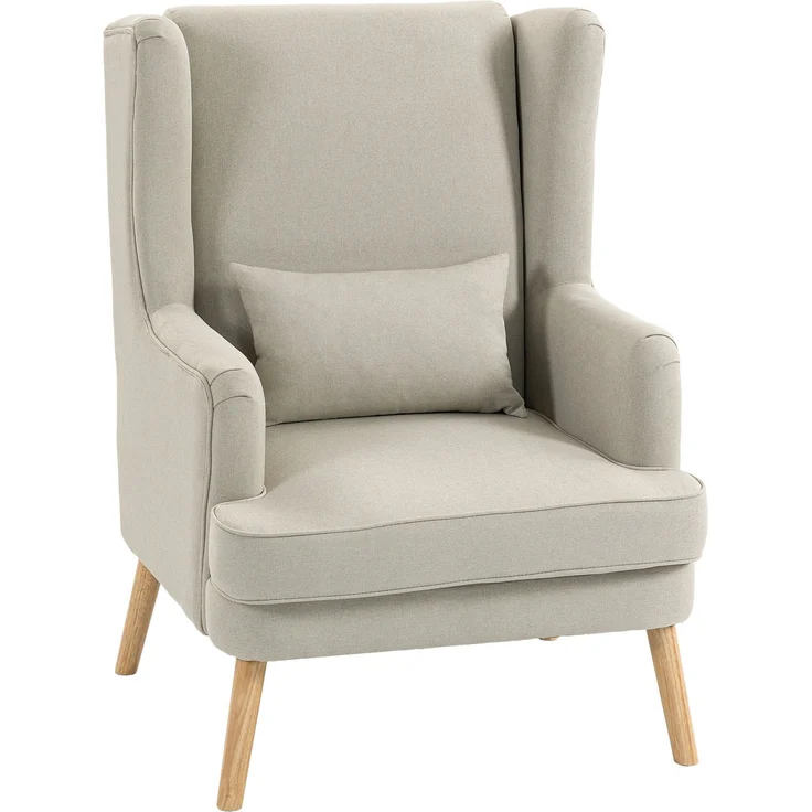 Wohnora-Akzentstuhl, Sessel mit Leinen-Optik, hoher Rückenlehne, breitem Sitz, Lendenkissen, Beige,H 1100cm x T 770cm x B 770cm – Bild 2