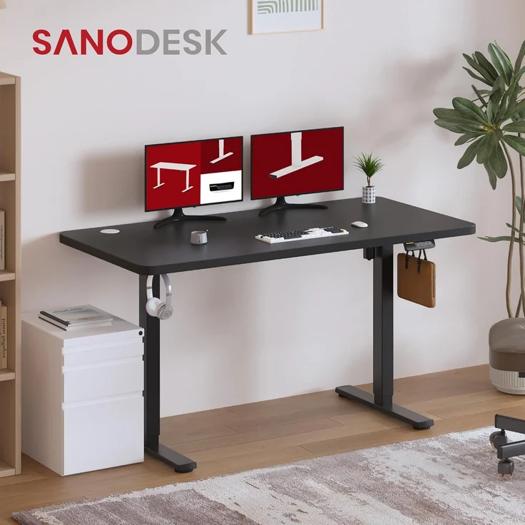 SANODESK Höhenverstellbarer Schreibtisch 120x60 cm Schreibtisch Höhenverstellbar Elektrisch Ergonomischer Steh-Sitz Tisch Computertisch für Heimbüro Homeoffice(schwarz) – Bild 3