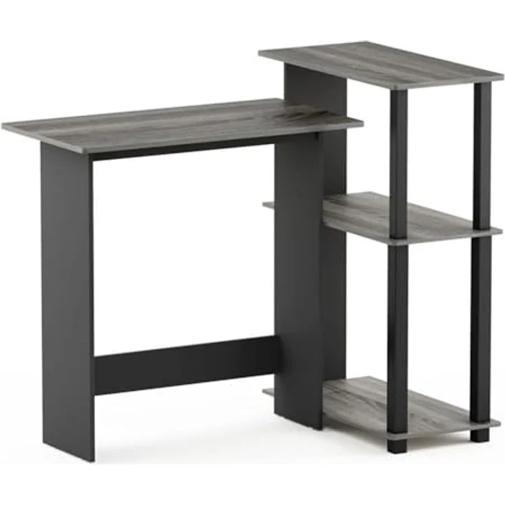 Furinno Abbott Schreibtisch mit 3 Ablageebenen, Holz, Französische Eiche Grau/Schwarz, 59.9 x 96.9 x 84.9 cm – Bild 2