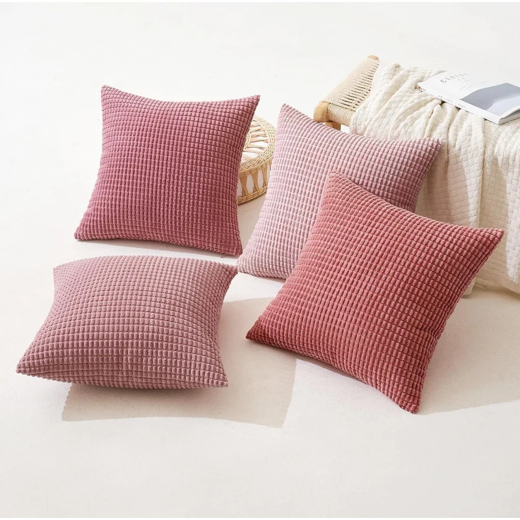 MIULEE 4er Set Kissenbezug Dekorative Kordsamt Sofakissen 40x40cm Rosa – Bild 8