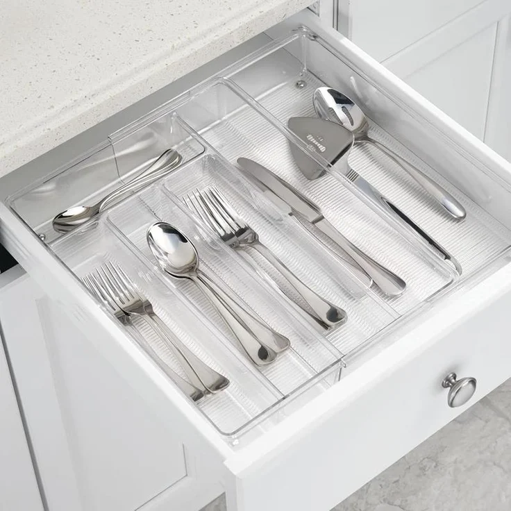 Besteckkasten Schubladen Organizer 2er Set ausziehbar mDesign transparent – Bild 3