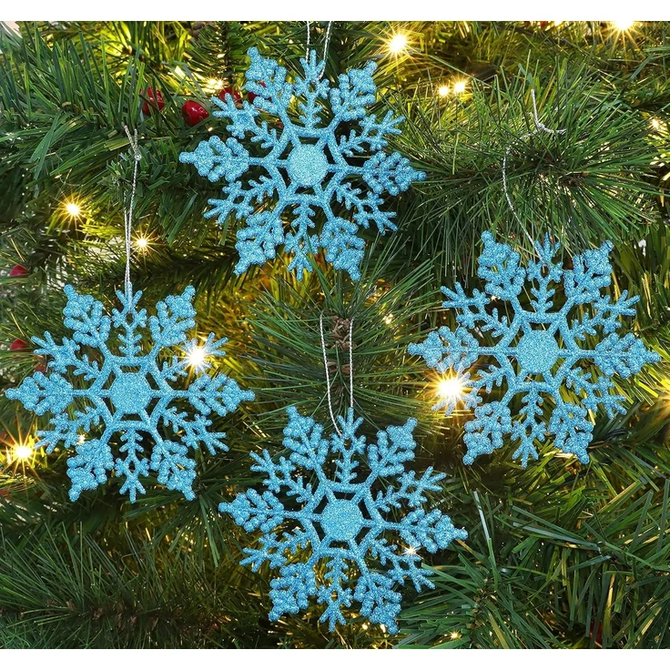 12 Stück – Glitzernde Schneeflockenornamente, Weihnachtsdeko für Party & Baum (Blau, 10 cm) – Bild 2