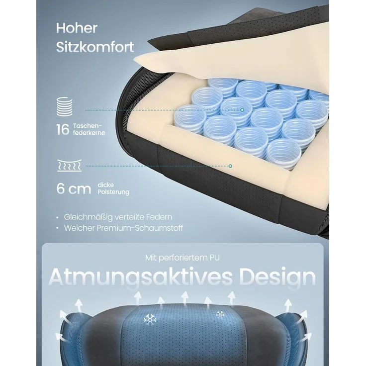 SONGMICS Gaming-Stuhl, Bürostuhl, Schreibtischstuhl, ergonomischer Gaming-Sessel, Sitzkissen mit Federn, Fußstütze, Armlehnen mit Synchronmechanik, tintenschwarz – Bild 4