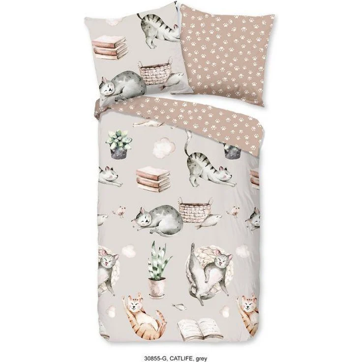 Good Morning Kinder Bettwäsche 135x200 Catlife Katzen Wende grau beige 30855 – Bild 4