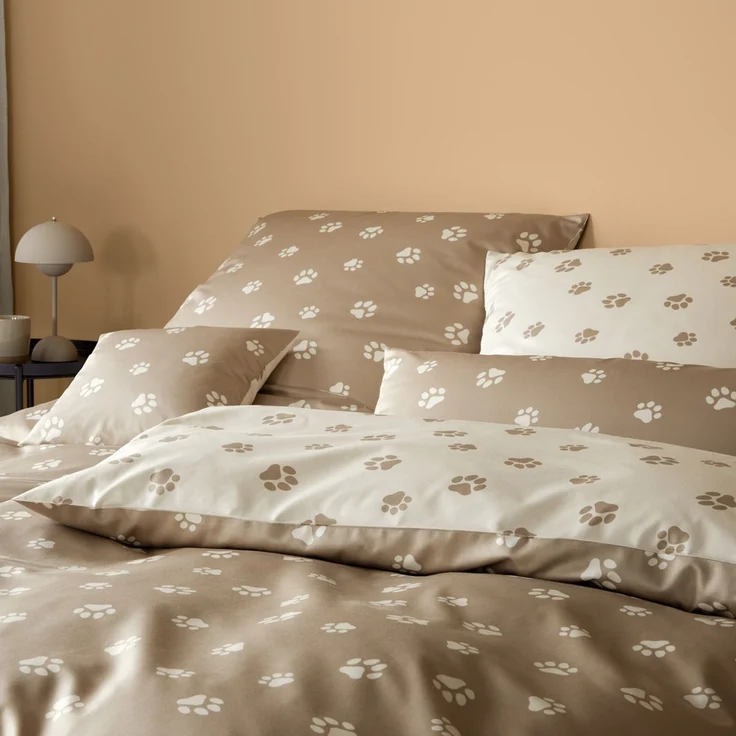 Elegante Mako Satin Bettwäsche Paws 24541-7 Pfoten Beige Creme 135x200 – Bild 2