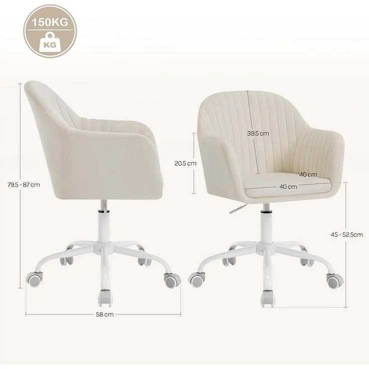 Woltu Schreibtischstuhl, Homeoffice Stuhl mit Rollen, Schminkstuhl höhenverstellbar – Bild 2