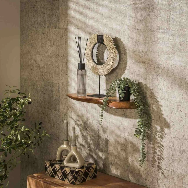 Wandregal Akazie massiv, organisches Design mit Baumkante, modern, Braun, 60 cm, Unikat – Bild 2