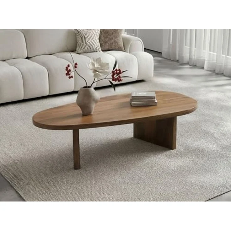 FINEBUY Couchtisch FB116572 Sofatisch Massivholz oval 120cm Beistelltisch Wohnzimmertisch (Schlichte Eleganz trifft auf klare Form), Handgefertigt aus massivem Echtholz – Bild 4