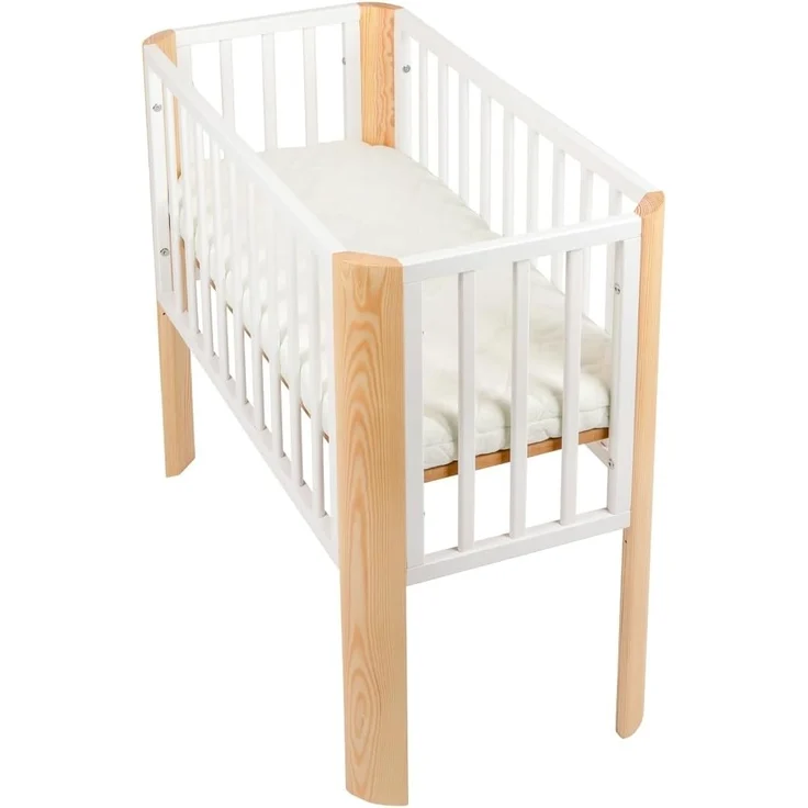 Baby Beistellbett Weiß und Natur mit Matratze, 90×40 cm – Bild 4