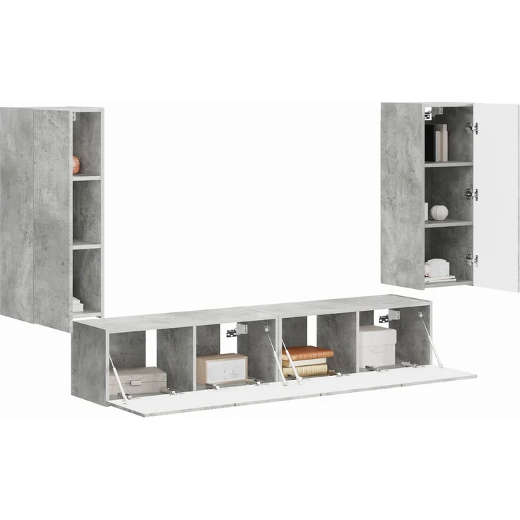 vidaXL TV-Wandregal-Set Wandmontiert 4 pcs Beton Grau Holzwerkstoff 3408919 – Bild 3
