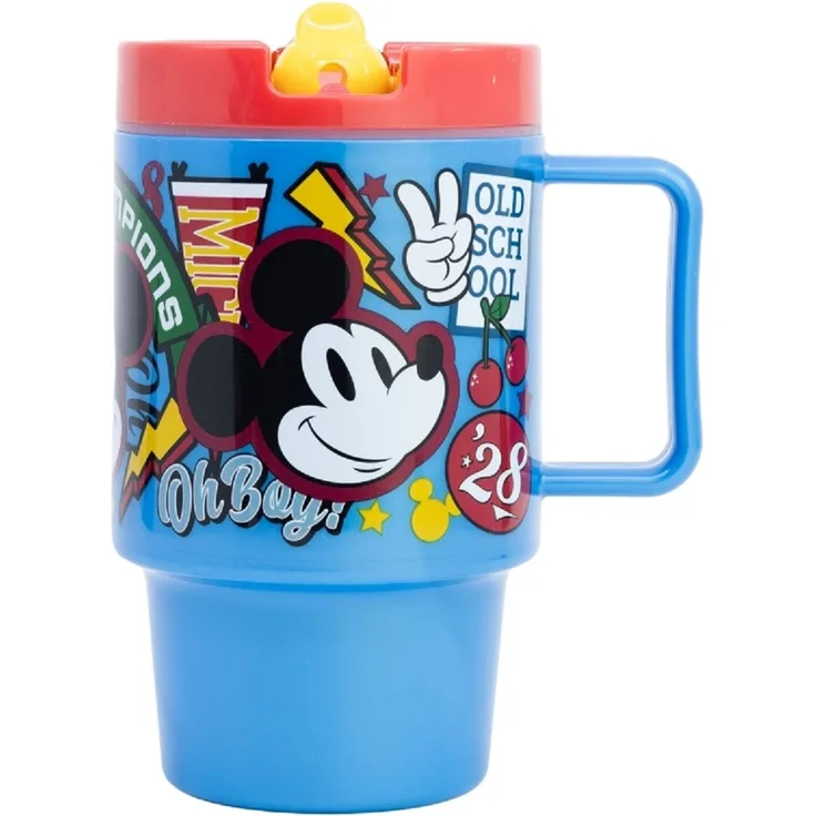 Disney Mickey Mouse Becher Mikrowellengeeigneter Kunststoffbecher 530 ml mit Schraubdeckel – Motivbecher für Kinder