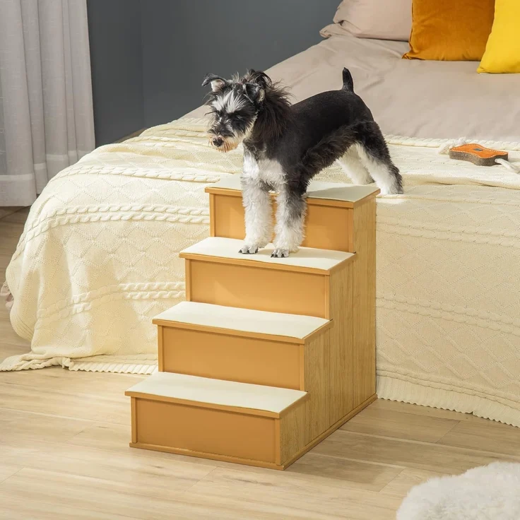 PawHut Haustiertreppe 4-stufig mit rutschfester Matte (Katzentreppe, 1-St, Hundetreppe), Rutschfeste Stufen mit abnehmbaren Teppichen – Bild 6