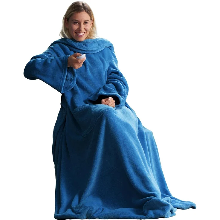 CelinaTex TV-Decke mit Ärmeln und Fußtasche Flauschige Kuscheldecke XL 170x200 cm blau Mikrofaser Fleece Soft Oeko-TEX – Bild 1