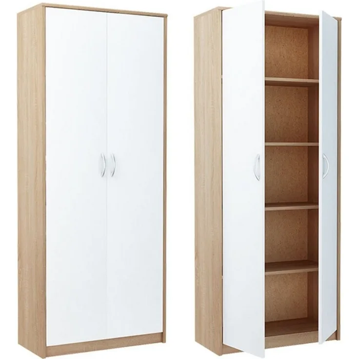 Home Collective Mehrzweckschrank Aktenschrank mit 5 Fächern Haushaltsschrank (74 cm breit aus Laminatplatte und hochwertigen Polymergriffen) in mattem Finish mit 4 Einlegeböden und 2 Türen sonoma weiß