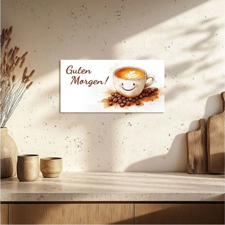 Levandeo® Wandbild, Wandbild 40x20 cm Guten Morgen Kaffee Spruch Wandschild Küche – Bild 3