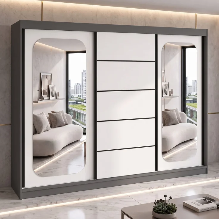 BELANO Schwebetürenschrank 200 cm mit Spiegel – Kleiderschrank mit Schiebetüren, Innenausstattung: Standard – Bild 2