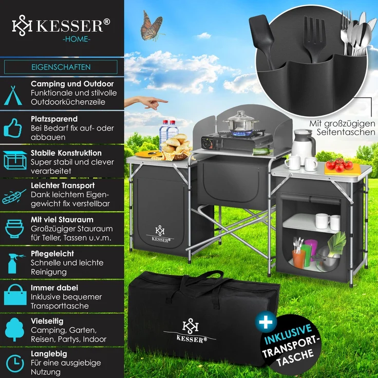 KESSER® Campingschrank, Campingküche mit Aluminiumgestell, inkl. Tragetasche , Kocherschrank für Camping , Campingmöbel , Outdoor Typ Big (Anthrazit) – Bild 2