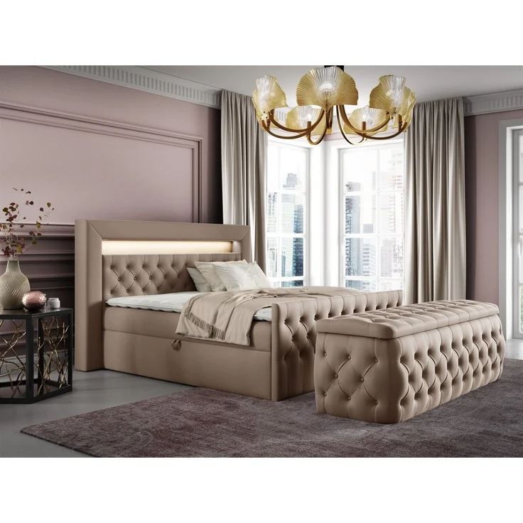 Polsterhocker mit Stauraum ERNESTO 140x50x45 cm Elisa Velvet Beige – Bild 4